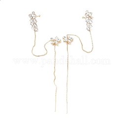 Orecchini da scalatore con polsino dell'orecchio del fiore, orecchini cingolati catena penzolante, con perni d'argento, oro, 175mm, ago :0.6mm