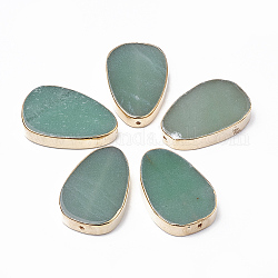 Natural Green Aventurine Beads, with Golden Tone Brass Findings, teardrop, 46~47x30~31x8~9mm, Hole: 1.2mm