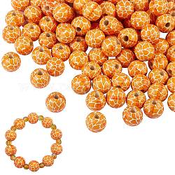 100 Stück bemalte europäische Naturholzperlen, Großloch perlen, gedruckt, rund mit Leopardenmuster, orange, 16x15 mm, Bohrung: 4 mm, 100 Stück / Beutel