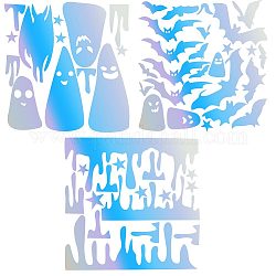 Gorgecraft 3 Sheets 3 Styles Halloween Laser PVC Waterproof Car Stickers, Self-Adhesive Decals, for Vehicle Decoration, Colorful, Ghost & Bat & Star Pattern, Mixed Patterns, 289~293x289~301x0.2mm, Stickers: 17~190x26~277mm, 1 sheet/style