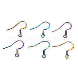 Ion Plating(IP) 304 Stainless Steel French Earring Hooks, Flat Earring Hooks, Ear Wire, with Beads and Horizontal Loop, Rainbow Color, 16.5x17~18mm, Hole: 2mm, 22 Gauge, Pin: 0.6mm