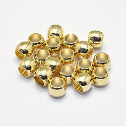 Perle europee di ottone placcato a lunga durata, vero placcato oro 18k, nichel libero, barile, perline con foro grande, 6x5mm, Foro: 4 mm
