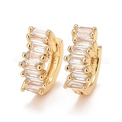 Cubic Zirconia Rectangle Hoop Earrings, Real 18K Gold Plated Brass Hinged Earrings for Women, Lead Free & Cadmium Free, Clear, 13x12x5mm, Pin: 1mm