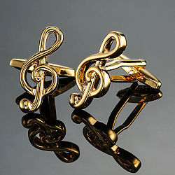 Gemelos con forma de nota musical de latón, para accesorios de ropa, dorado, 10mm
