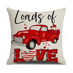 Valentine's Day Burlap Pillow Covers, Square Pillowcase with Zipper, Word Loads of Love, Beige, 450x454x2mm