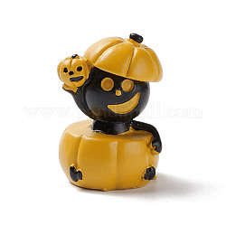Decoraciones caseras de la exhibición del hogar de la mini resina del tema de halloween, calabaza con niño, oro y negro, 29x44mm
