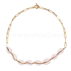 Collier pendentif en perles de cauri naturel avec chaînes de trombones pour femme, or, bisque, 19.29 pouce (49 cm)