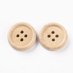 4-Agujero botones de madera, plano y redondo, gasa de limón, 20x5mm, agujero: 2.5 mm