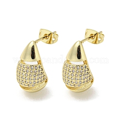 Teardrop Rack Plating Brass Micro Pave Cubic Zirconia Stud Earrings, Long-Lasting Plated, Lead Free & Cadmium Free, Real 18K Gold Plated, 18x9.5mm