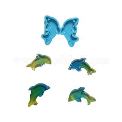 Moules en silicone pendentif en forme de dauphin, moules de résine, pour la fabrication de bijoux en résine uv & résine époxy, bleu ciel, 40x50x4mm, Trou: 2mm, diamètre intérieur: 37x19 mm