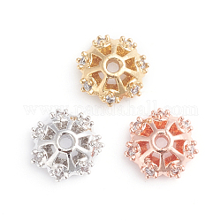 Capuchons de perles fantaisie en zircone cubique transparente en micro-pavé en laiton à plusieurs pétales, fleur, couleur mixte, 6.5x2.5mm, Trou: 1mm