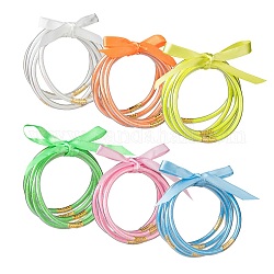 30шт 6 цвета ПВХ пластиковые наборы буддийских браслетов, желейные браслеты, с блестящей пудрой и полиэстеровой лентой, разноцветные, внутренний диаметр: 2-1/2 дюйм (6.3 см), 5 шт / цвет
