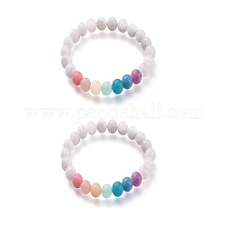 Bracelets de perles extensibles en jade blanc naturel teint, mat, ronde, diamètre intérieur: 2-1/8 pouce (5.5 cm), perle: 8.5 mm
