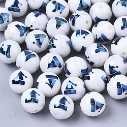 Christmas Opaque Glass Beads, Round with Electroplate Christmas Hat Pattern, Blue Plated, 10mm, Hole: 1.2mm