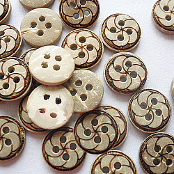 Кнопки искусства в круглой форме с 4 отверстиями для детей, Кокосовые Пуговицы, деревесиные, диаметром около 15 мм , около 100 шт / упаковка