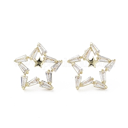 Star Cubic Zirconia Stud Earrings, Brass Earrings, Long-Lasting Plated, Golden, 14.5x15mm