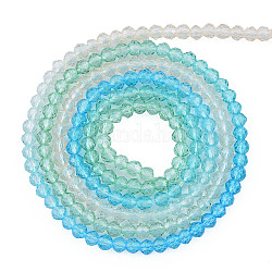 Transparent Glass Beads Strands, Segmented Multi-color Beads, Faceted Round, Turquoise, 2mm, Hole: 0.6mm, about 194~199pcs/strand, 14.49 inch~14.61 inch(36.8~37.1cm)