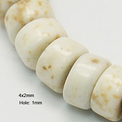 Brins de perles de magnésite naturelle, teinte, facettes rondelle, floral blanc, 4x2mm, Trou: 1mm