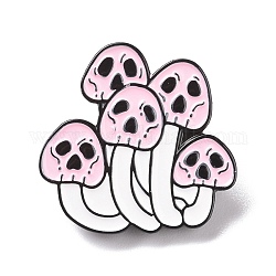 Mushroom Skull Enamel Pin Alloy Badge for Backpack Clothes, Electrophoresis Black, Pink, 25.5x26x1.5mm, Pin:1.3mm.