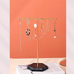 Soporte de exhibición de pendiente de hierro en forma de t, expositores de joyas, con pedestal de madera, negro, 10x18.5x26 cm