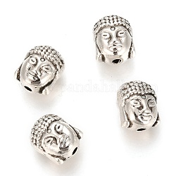 Perles en alliage de style tibétain, tête de bouddha, argent antique, 10x8.5x8mm, Trou: 1.5mm