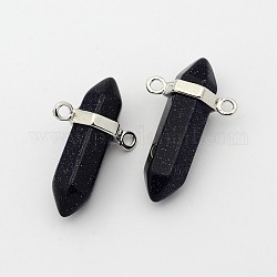 Synthetic Blue Goldstone Bullet Pointed Pendants, with Platinum Plated Brass Findings, Lead Free & Nickel Free, 26~35x19x9~10mm, Hole: 2mm