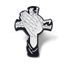 Religion-Emaille-Pins, Brosche aus schwarzer Legierung für Rucksackkleidung, Kreuz- und Spielhände, Palme, 30.5x22.5x1.5 mm