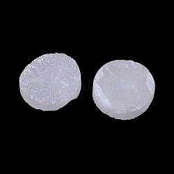 Electroplate druzy naturale cabochon di cristallo, rotondo e piatto, tinto, bianco, 10x3~6mm
