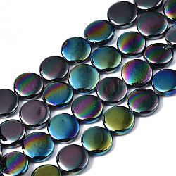 Elektroplatte natürliche Süßwasserschale Perlen Stränge, Flachrund, Blau, 8x2.5 mm, Bohrung: 0.5 mm, ca. 48~49 Stk. / Strang, 15.35 Zoll (39 cm)