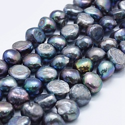 Hebras de perlas de agua dulce cultivadas naturales, teñido, dos lados pulidos, azul medianoche, 10~13x11~12x6~9mm, agujero: 0.2 mm, aproximamente 34 pcs / cadena, 14.1 pulgada ~ 14.7 pulgadas
