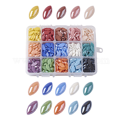15 Farben pearlized überzogene handgemachte Porzellan Cabochons, Pferd Auge, Mischfarbe, 14x7x3.5 mm, über 65pcs / Farbe, ca. 975 Stk. / Kasten