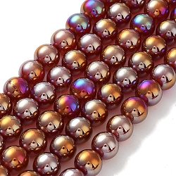 Brins de perles d'agate rouge naturelle galvanisées, ronde, de couleur plaquée ab , 10mm, Trou: 1mm, Environ 38 pcs/chapelet, 14.76''~14.96'' (37.5~38 cm)