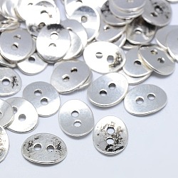Tibetischen Stil Legierung Tasten, 2-Loch, bleifrei und Nickel frei, Oval, Antik Silber Farbe, 14x11x1 mm, Bohrung: 2 mm