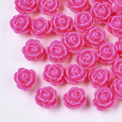 Abalorios de resina opaca, flor color de rosa, magenta, 9x7mm, agujero: 1 mm