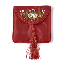 Bolsos de tela bordados, Con borlas y botón a presión de acero inoxidable., cuadrado, rojo, 10.5x10 cm
