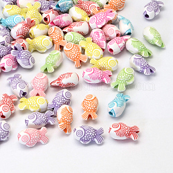 Perles acryliques de style artisanal de poisson, couleur mixte, 15x9x7.5mm, Trou: 2.5mm, environ 1100 pcs/500 g