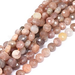 Chapelets de perles de sunstone naturelle naturelles, facette, plat rond, 7.5~8x4.5~5.5mm, Trou: 0.8mm, Environ 46 pcs/chapelet, 14.8~14.96 pouce (37.6~38 cm)