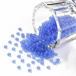12/0 runde Glasperlen der Klasse a, transparenter mattierter Stil, königsblau, 2x1.5 mm, Bohrung: 0.8 mm, 30000 Stück / Beutel