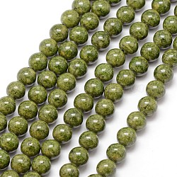 Perles fossiles, teinte, ronde, olive, 6mm, Trou: 0.8mm, Environ 66 pcs/chapelet, 16 pouce