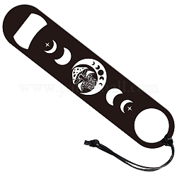 201 Stainless Steel Bottle Opener, with PU Leather Cord, Rectangle, Moon, 178x38x2mm