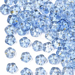 Perles de verre imprimées par pulvérisation, une feuille d'or, fleur, lumière bleu ciel, 6x3mm, Trou: 0.9mm