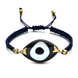 Ovales geflochtenes Perlenarmband mit bösem Blick, verstellbares Armband für Frauen, Schwarz, 6-1/4 Zoll (16 cm)