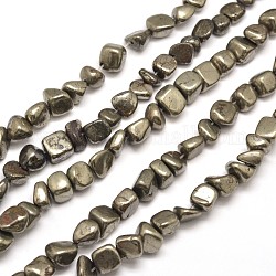 Pépites de pyrite naturelles perles brins, pierre roulée, 8~10x6~8mm, Trou: 1mm, environ 15.7 pouce