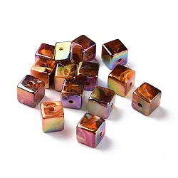 Placcatura uv perline acriliche iridescenti arcobaleno, con lamina d'oro, cubo, sienna, 16x16x16mm, Foro: 3 mm