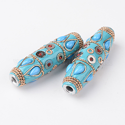 Perles de riz indonésies manuelles, avec le platine métallique couleur noyaux d'aluminium, lumière bleu ciel, 60x16mm, Trou: 4.5mm