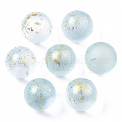 Transparente sprühlackierte Milchglasperlen, mit goldener Folie, kein Loch / ungekratzt, Runde, Himmelblau, 14 mm