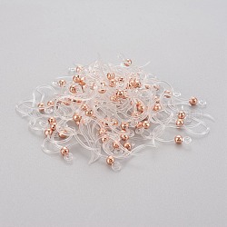 Crochets de boucle d'oreille en plastique écologiques, avec 304 perles en acier inoxydable et boucle horizontale, ronde, or rose, 15.5x8x0.7mm, Trou: 1.2mm, 24 jauge, pin: 0.5 mm