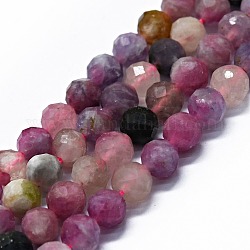 Natural Plum Blossom Tourmaline Beads Strands, Faceted(64 Facets), Round, 6mm, Hole: 0.8mm, about 62~67pcs/strand, 15.16~15.55 inch(38.5~39.5cm)