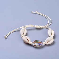 Adjustable Cowrie Shell Braided Bead Bracelets, with Eco-Friendly Korean Waxed Polyester Cord, Colorful, 13-3/8 inch(34cm)