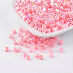 Umweltfreundliche Polystyrol-Acrylperlen, AB Farbe, Würfel, rosa, 4x4 mm, Bohrung: 1 mm, ca. 8000 Stk. / 500 g